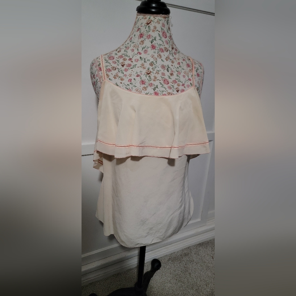 Trina Turk Cream Ruffle Tank Top Size MEDIUM